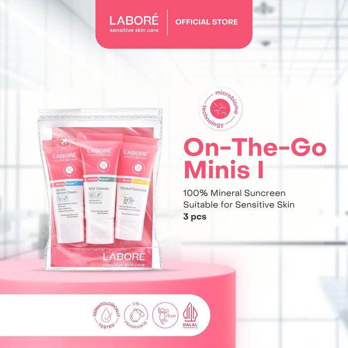 Gambar Labore Sensitive Skin Care On-The-Go Minis - Travel Size Sensitive Skin Care Kit - Paket Mild Cleanser 15ml, Barrier Revive Cream 10ml, Physical Sunscreen 10ml untuk Perawatan Wajah Kulit Sensitif - Reguler dari LABORE undefined Tokopedia