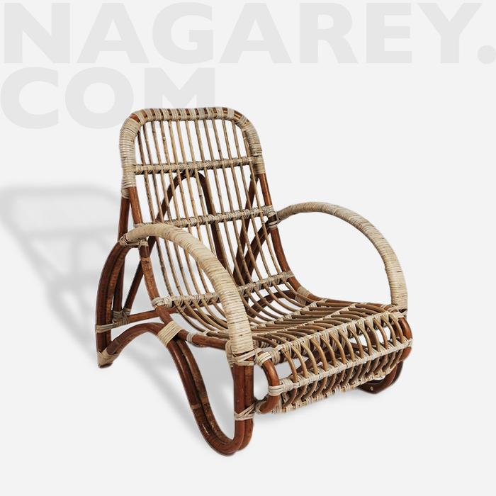 Antero Child Lounge grey Rattan Kursi Santai Anak Rotan Kayu Jati Chair  Vintage Mid Century Cafe Kafe Villa Living Room Ruang Keluarga Toddler