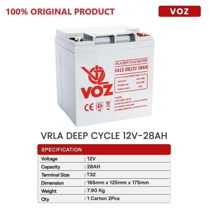 Gambar VOZ VRLA Deep Cycle 12V 28Ah/28 Ah Aki Kering Baterai Battery ORIGINAL dari Eco Power Home undefined Tokopedia