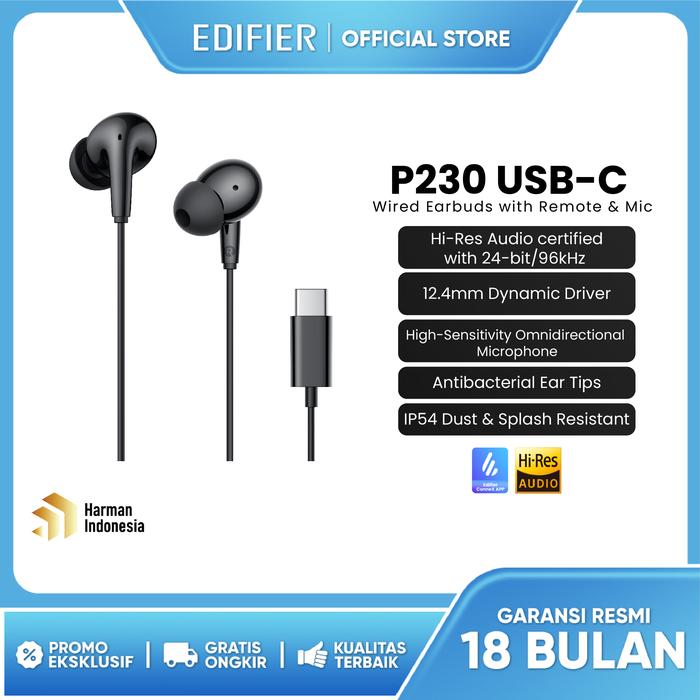 Gambar EDIFIER P230 USB-C Wired Earbuds with Remote and Mic - BLACK dari Edifier Indonesia undefined Tokopedia