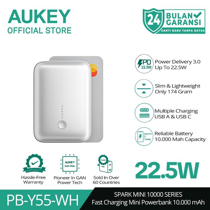 Gambar [FS] AUKEY Mini Powerbank 10000 mAh 22.5 W Fast Charging Type C & USB A PB-Y55 - Y55 10000 Putih dari AUKEY OFFICIAL STORE undefined Tokopedia