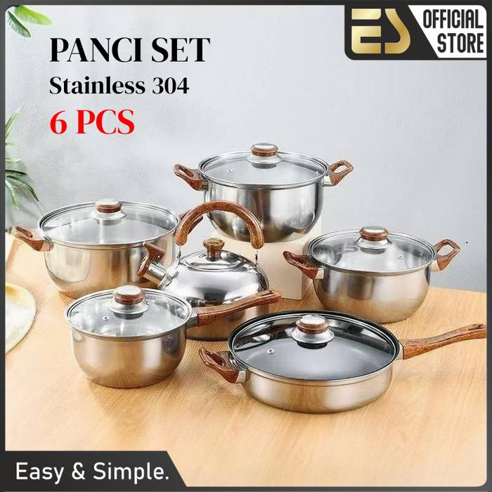 Gambar [PROMO] ES Peralatan Masak SET Panci SET 5 PCS 6 PCS 9 PCS Stainless 304 Anti Lengket Tebal Mudah Dibersihkan Kitchenware Dapur - Panci Set 6 pcs - A dari ES Indonesia undefined Tokopedia