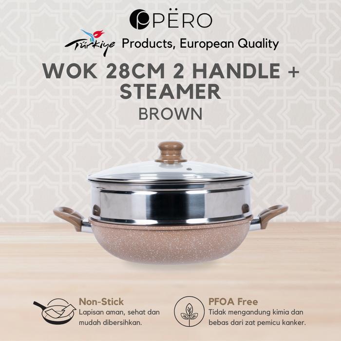 Gambar [IN HOUSE] Pero Mercin Wok 28 Cm 2 Handle + Steamer - CREAMY dari Pero Indonesia undefined 5 Tokopedia
