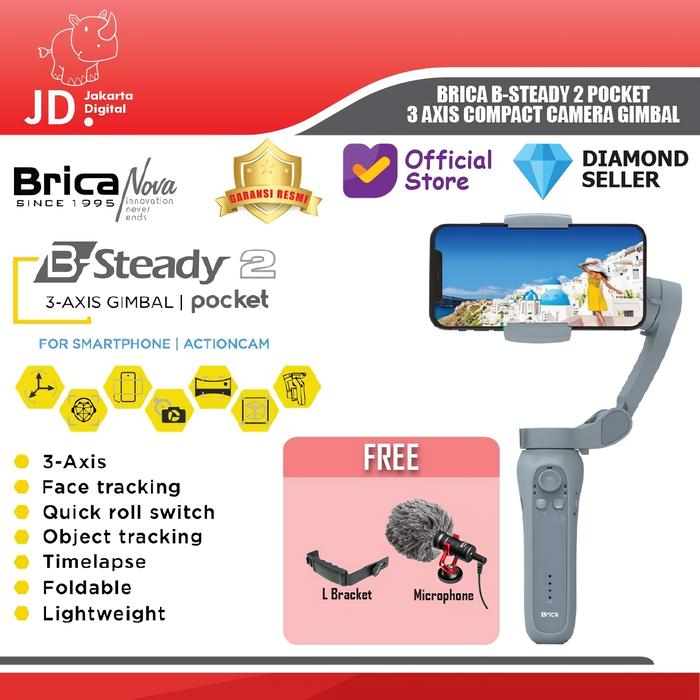Gambar Brica Bsteady 2 Pocket - B-steady 2P 3-Axis Gimbal Smartphone Stabilizer with Tripod dari Jakarta Digital 8 undefined Tokopedia