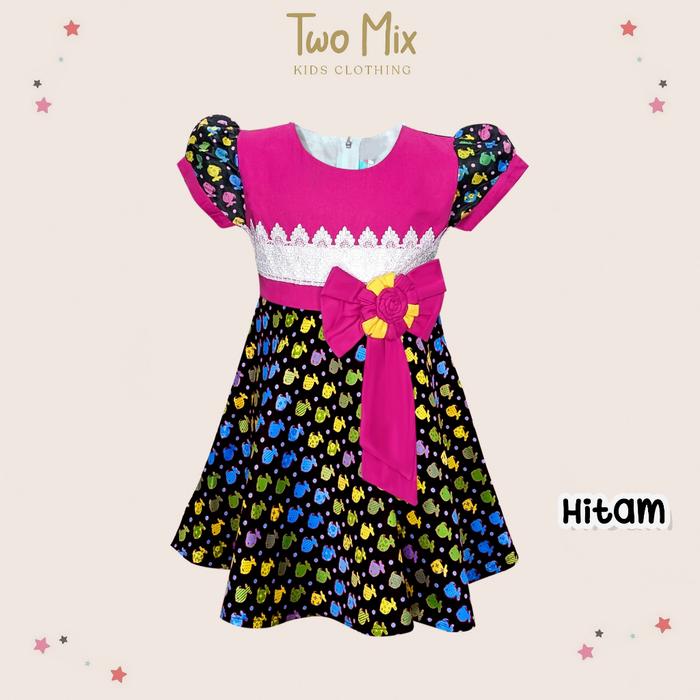 Gambar Two Mix Baju Anak Perempuan - Dress Anak Cantik Bahan Satin Usia 1-12 Tahun Y850 Gaun Hitam Katun Merah Cewek Lengan - Hitam, 1 dari Two mix undefined Tokopedia