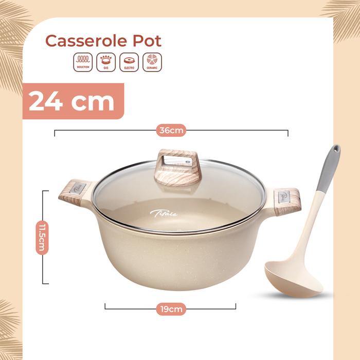 Gambar [EXTRA SUBSIDY] Tifale [24CM] Blaire Series Casserole Pan Lapisan Anti Lengket Lengkap Dengan Tutup Cocok Untuk Semua Jenis Kompor, Free PFOA, Mudah Dibersihka - BLAIRE - CREAM dari tifale.id undefined Tokopedia