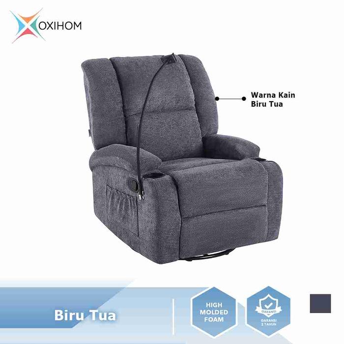 Gambar Oxihom K2 Sofa Single Sofa Goyang Rocking Sofa Reclining Putar 360 Derajat, Sofa Tidur, Sofa Multifungsi, Sofa Santai dengan HP Holder dan Tempat Gelas - Biru Tua dari Oxihom undefined Tokopedia