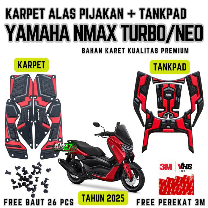 Gambar BUNDLING AKSESORIS MOTOR YAMAHA NMAX TURBO/TECHMAX/NEO/NEO S KARPET & TANKPAD BAHAN KARET PREMIUM - MERAH, FULLSET NMAX TURBO dari Tridis Store undefined Tokopedia