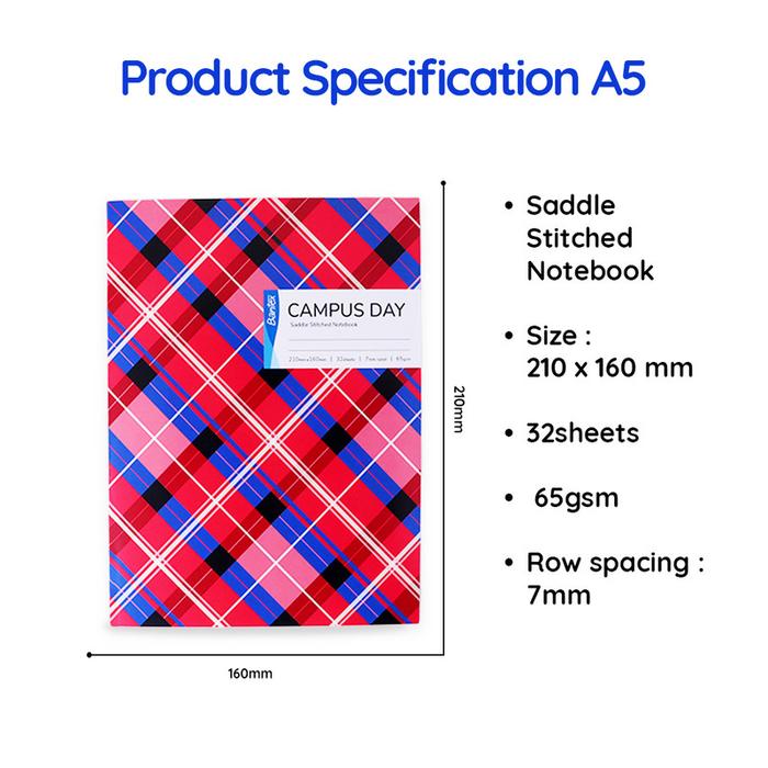 Gambar Bantex Buku Tulis Campus Day A5/B5 Notebook Catatan Jurnal Bergaris 32/38 Lembar 1 Pack (10 Pcs) - A5 dari Bantex Indonesia undefined Tokopedia
