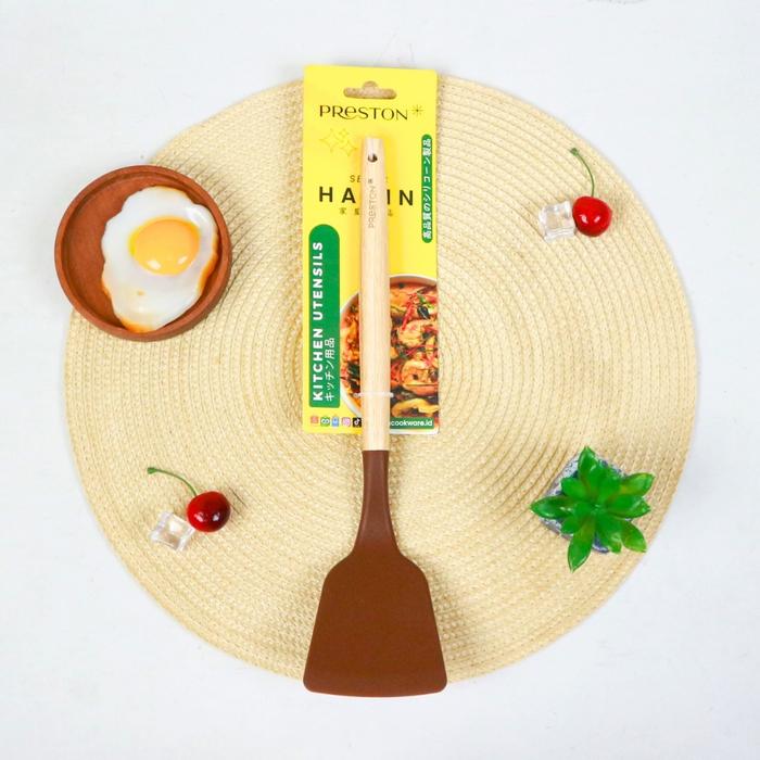 Gambar Preston Spatula Silikon Gagang Kayu Anti Leleh dan Kokoh FOOD GRADE Premium Turner Irus Capit PR - TURNER/TANPA LUBANG dari Prestoncookware undefined Tokopedia
