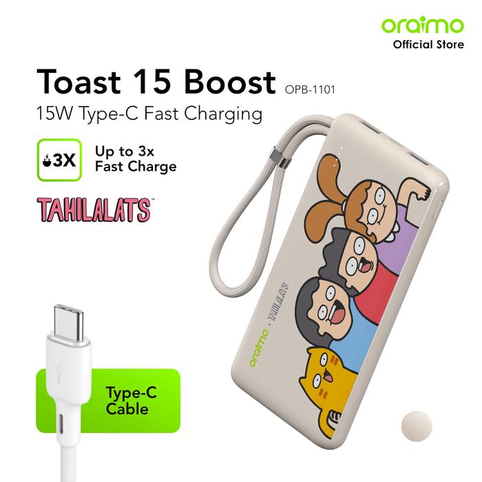Gambar (Exclusive Iben ) oraimo x Tahilalats  Powerbank Toast 15 Boost  OPB-1101 Fast Charging Charger Power Bank 10.000mAh 15W Fast Charging Type C Cute Pastel Colors - Light Gold x Tahilalats dari oraimo Authentic Store Kota Administrasi Jakarta Barat Tokopedia