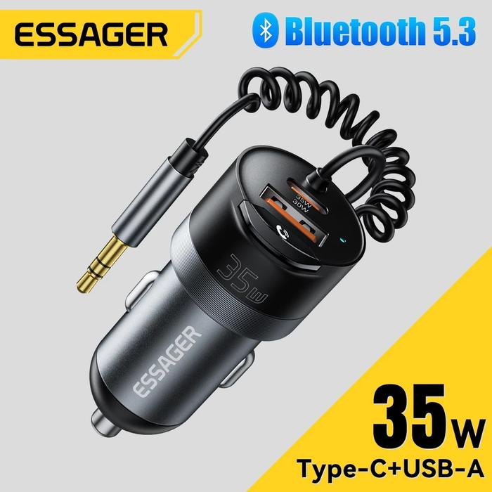 Gambar Essager Adaptor Car Charger USB +Type C FM Transmitter Wireless Bluetooth 5.3 Built-in Microphone - BLACK dari Essager Official Shop undefined Tokopedia