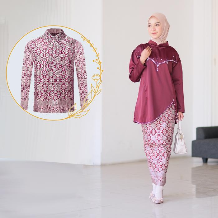 Gambar Ahzem - Setelan Couple Samara Model Baju Kurung Melayu Terbaru Seragam Kondangan Bridesmaid Baju Lebaran Wanita - Marun, Setelan+Kemeja M dari AHZEM BATIK_NEW undefined Tokopedia