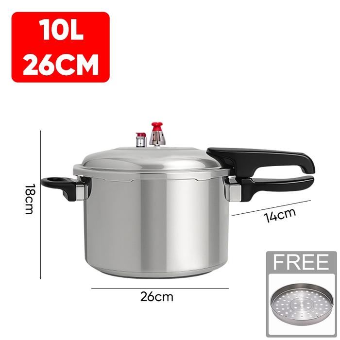 Gambar UPHOME Panci Presto Alumunium Serbaguna With Steamer / Aluminium Anti Lengket Pressure Cooker Untuk Kompor Gas Panci Presto Daging 8 Liter - 18 Liter - Model-A / 10L dari UPHOME Official Shop undefined Tokopedia