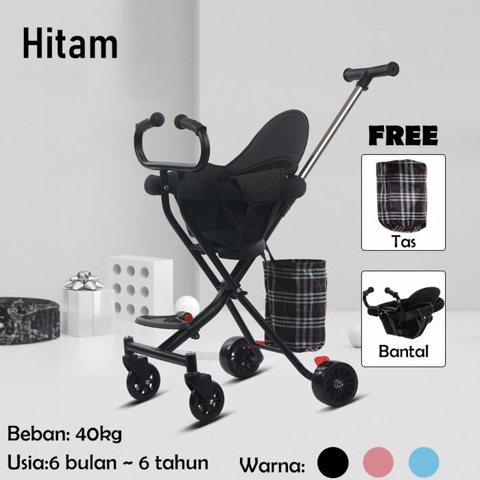 Gambar [ Free Shipping ] Stroller Bayi Stroller Lipat Travelling Cocok Untuk 0~6 Tahun Black/Pink/Blue Stroller Baby Magic Stroller - Black [0~6 tahun], Tiga tahun dari irzideastore undefined Tokopedia