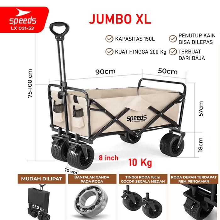 Gambar SPEEDS Keranjang Camping Gerobak Lipat Troli Barang Glamping Box Perlengkapan Outdoor Serbaguna 031-52 - 53 KREM dari Speedss Official Store undefined Tokopedia