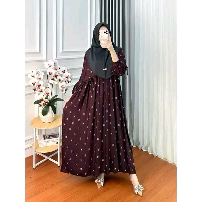 Gambar Aurel Dress Motif Pita Model Lengan Balon Bahan Rayon Premium Busana Muslim Wanita Dewasa Remaja Gamis rayon maxi Bunga Cantik Panjang Nyaman Simple Lembut - brugundy pita kecil dari AL-IN STORE undefined Tokopedia
