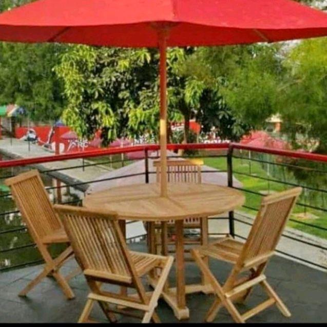Gambar Meja Set Payung Kayu Jati Furniture - Model Terbaru - natural dari lovazka undefined Tokopedia