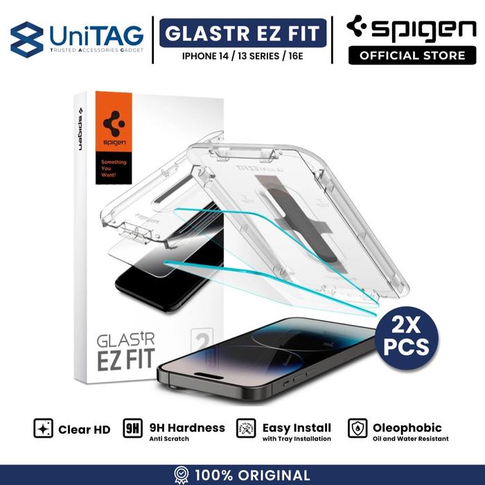 Gambar Tempered Glass for iPhone 16e / 14 / 13 Mini Pro Max Spigen Glas tR EZ Fit HD Clear Anti gores Easy Install Tray - Full Clear 2 Pcs, 14 Pro Max dari UniTAG Store undefined Tokopedia