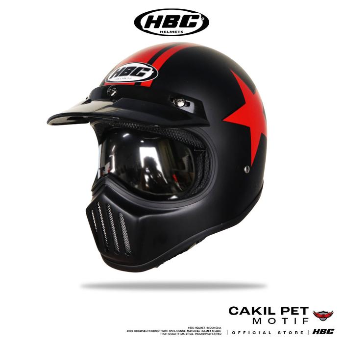Gambar Helm HBC Cakil Pet Inner Visor STAR Helm Retro Full Face SNI - RED HITAM DOFF, CLEAR dari HBC HELMET undefined Tokopedia