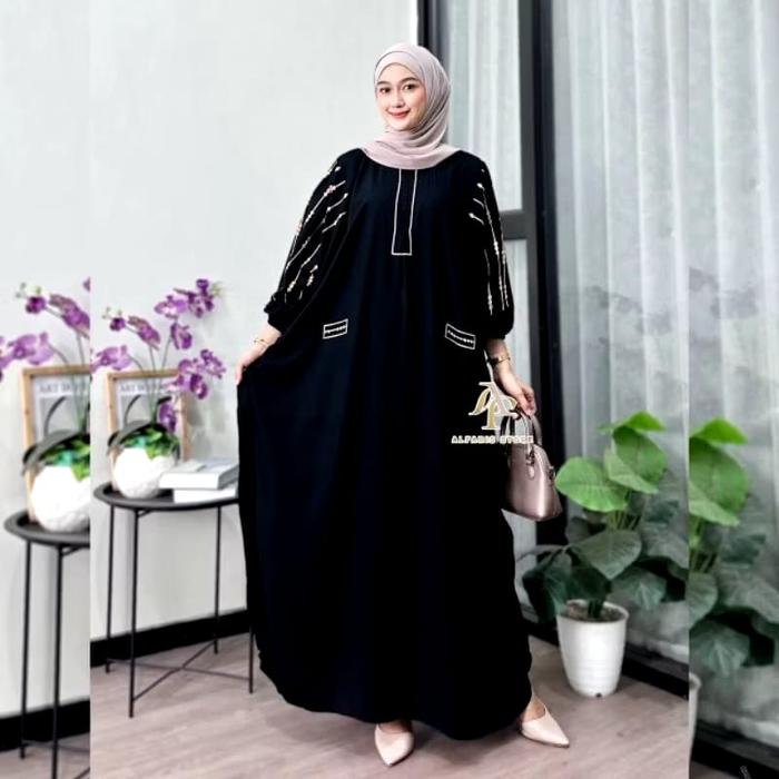 Gambar ANNA Kaftan by Daster Qu Kaftan Rayon Premium Baju Muslim Wanita Jumbo Motif Batik Songket Busui - Hitam, All Size LD 170 dari Daster Que_NEW undefined Tokopedia