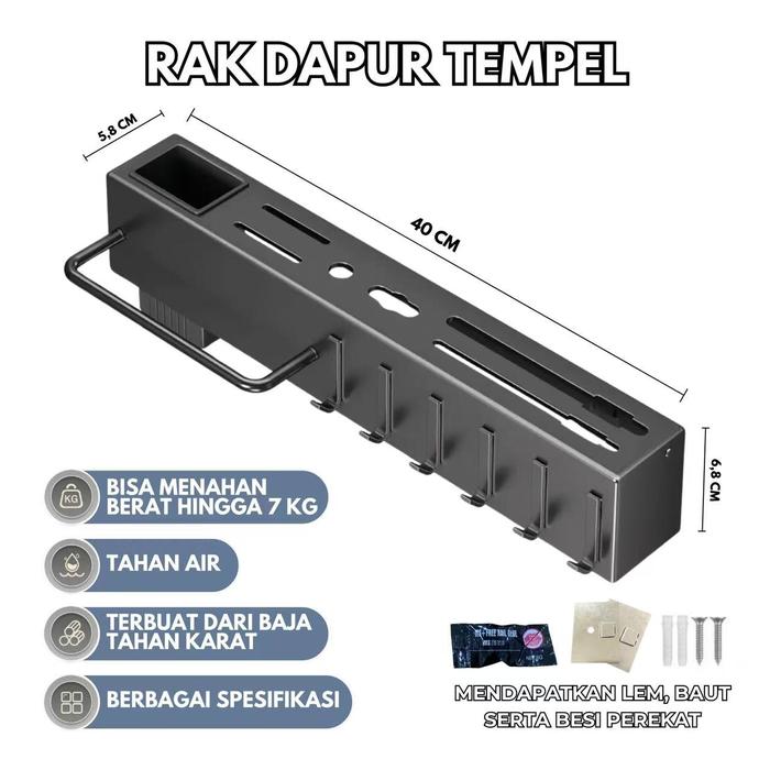 Gambar Rak Pisau Dinding Dapur Stainless Steel Multifungsi Anti Karat/ Rak sendok Garpu Gantung//Tempel Tanpa Bor/Kitchen Rack 40CM Kitchenware Knife - RAK DAPUR TEMPEL dari DANNY-Store_NEW undefined Tokopedia