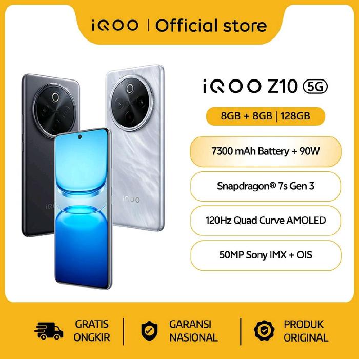 Gambar vivo iQOO Z10 , 7300mAh + 90Watt, Snapdragon 7s Gen 3, AnTuTu 822,705, 120Hz Quad-Curved AMOLED, 50MP Sony IMX + OIS - 8+128GB, Nitro Black dari vivo Indonesia undefined Tokopedia