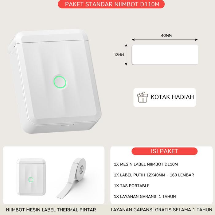 Gambar Niimbot D110 Printer Label Termal Cerdas Peralatan Kantor Perlengkapan Sekolah Tanpa Tinta Paket Label Barcode Lucu - Putih D110 dari NIIMBOT Indonesia undefined Tokopedia