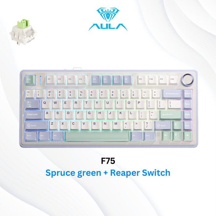 Gambar AULA Keyboard Gaming Mechanical Wireless Linear Switch Gasket F75 RGB Original - Garansi 1 Tahun - F75 Spruce green+Reaper Switch dari Gamen Indonesia undefined Tokopedia
