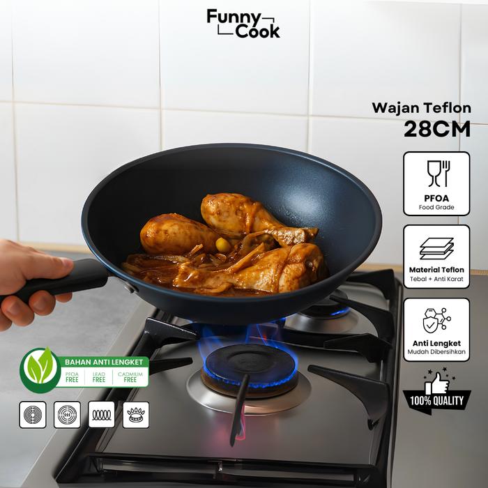 Gambar [YOURIDEALHOME] Funnycook Wajan Teflon 28cm Anti Lengket Wajan Penggorengan Dengan Gagang Anti Panas Coating Marble Kitchenware dari Funnycook.Indonesia undefined Tokopedia