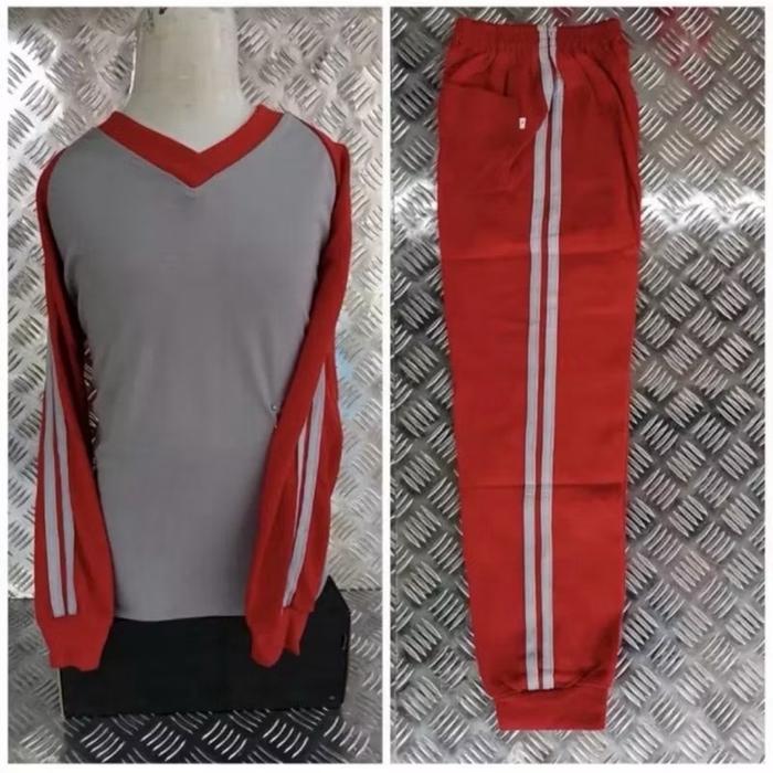 Gambar Setelan Kaos Olahraga Anak SMP/SMA Seragam Baju Olahraga Jumbo 4L & 5L - Abu Merah, 5L dari moreis. undefined Tokopedia