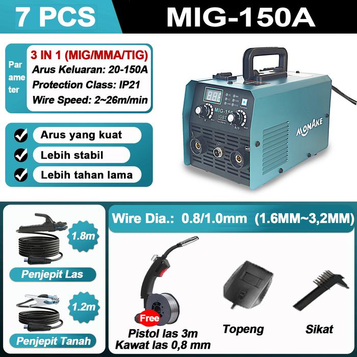 Gambar MONAKE Mesin Las Inverter Welding 250A/300A mesin las listrik 450 watt MMA IGBT 450 watt mini Mesin Travo las MMA-250 - MIG-150A（3in1） dari Monake Professional Store undefined Tokopedia