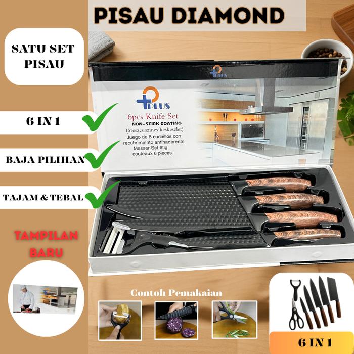 Gambar COD  Kitchen Knives Set 6 in 1 Black Diamond / Knife Set Diamond Anti Karat / Pisau Dapur Multifungsi Anti Lengket Stainless Steel Kitchenware - hitam dari HOKKY-SHOP undefined Tokopedia