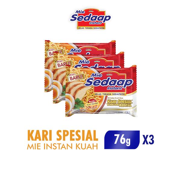 Gambar SEDAAP Mie Instan Kari Kental Spesial Bag 76 g x3 dari Wings Indonesia undefined Tokopedia