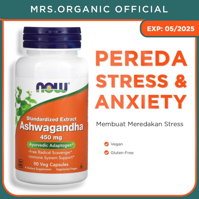 Gambar NOW Foods Ashwagandha 450mg 90 Capsules dari Mrs Organic Indonesia undefined Tokopedia