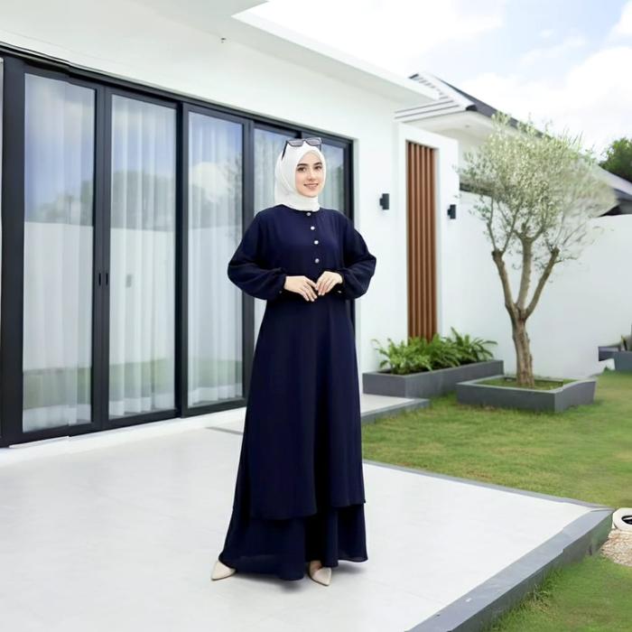 Gambar Gamis Abaya malaysia wanita remaja kekinian terbaru 2025 quensa polos - navy, M dari ALMAHZAN undefined Tokopedia