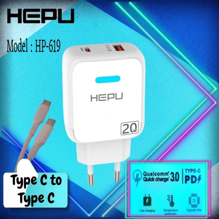 Gambar Flash Charger Kit HEPU HP-619 Dual Port (USB & Type C) dengan Data Cable - C TO C dari Hepu Store undefined Tokopedia