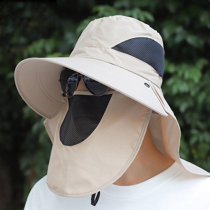 Gambar WD Topi Visor Lipat Pria Anti UV Lebar / Topi Cadar Penutup Wajah / Topi Pantai Cadar Lebar Panjang T1 F10 - T1 Cream dari DENISEEE MANDSA undefined Tokopedia