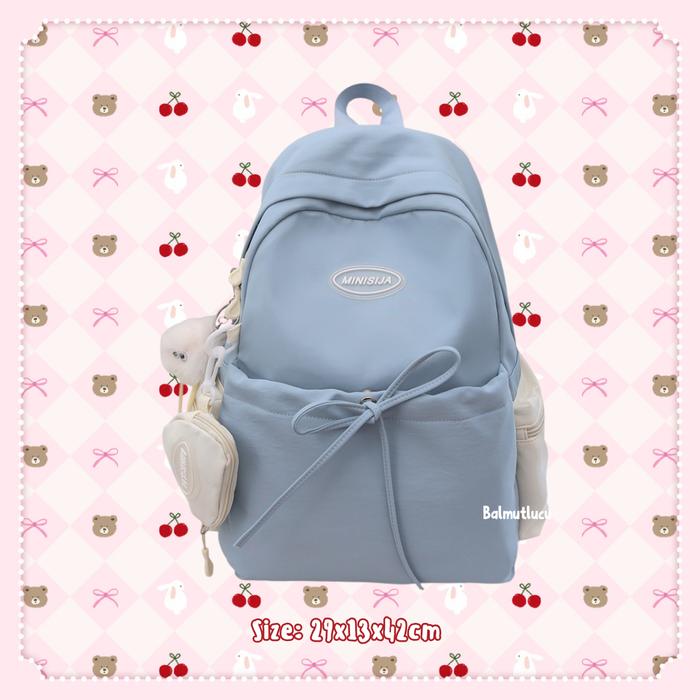 Gambar BALMUTLUCU | Backpack Pita Lace Bow Ribbon Teddy Bear Cherry Coquette Korean Style With Keychain | Tas Punggung Trendi Fashion Ransel Sekolah Clean Girl Aesthetic - Blue Knot dari Balmutlucu undefined Tokopedia