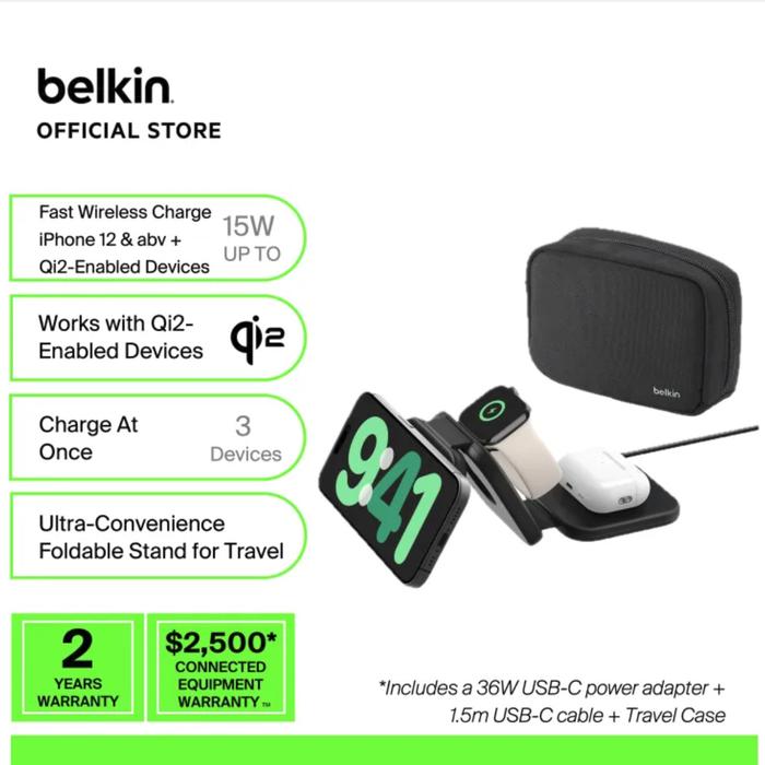 Jual Belkin BoostCharge Pro 3in1 Magnetic Wireless Charging Travel
