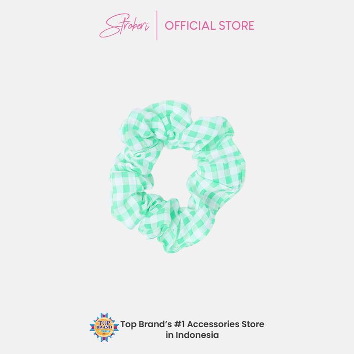 Gambar Stroberi Mini Scrunchie Motif -1 Hair Tie - Gingham Green dari Stroberi Accessories undefined Tokopedia