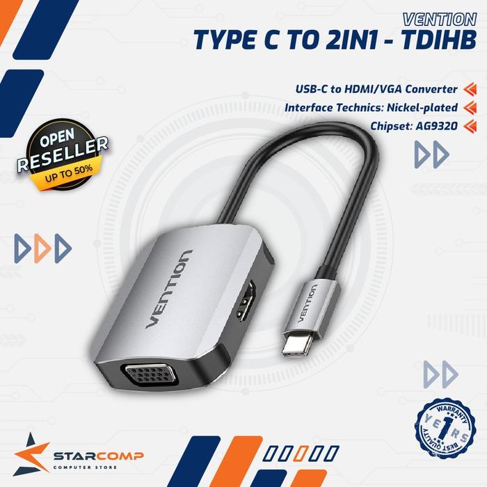Gambar Vention USB Type C to HDMI VGA Adapter Converter - TDI dari Starcomp Solo undefined Tokopedia