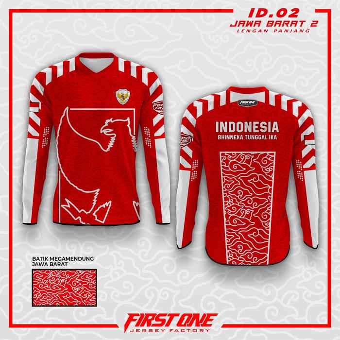 Gambar Jersey Kaos Olahraga Pria Atasan  Merah Putih Garuda Motif Mega Mendung- ID.02 Jawa Barat 2 Lengan Panjang - Dryfit Super Custom Premium, XS Kids dari Pusat Jersey Custom undefined Tokopedia