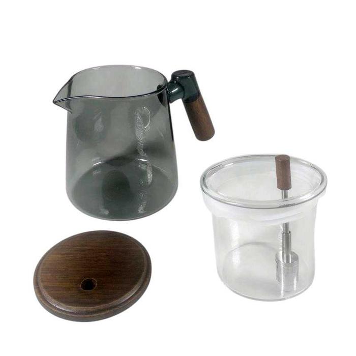 Gambar Teko Teh Kaca Saringan Tahan Panas Dengan Gagang Kayu One Click System 650ml - Gray Type HP13 dari MALL-AKU undefined Tokopedia