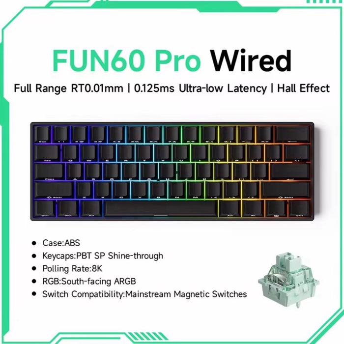 Gambar MONSGEEK FUN60 Pro Rapid Trigger Hall Effect Magnetic Switch Wired RGB Mechanical Keyboard - Black dari Nekomech Store undefined Tokopedia