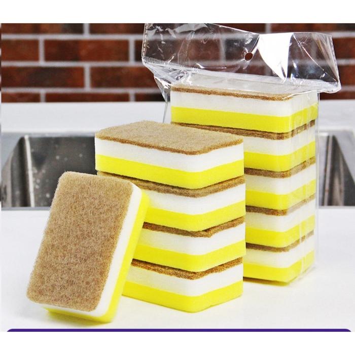Gambar Spons Cuci Piring Dua Sisi 2pcs  Double Magic Dishwash Sponge busa cleaning / Spons Cuci / Spons Pembersih Bagus MLH  AM07 - 2pc Spon Kuning dari MyLittle House undefined Tokopedia