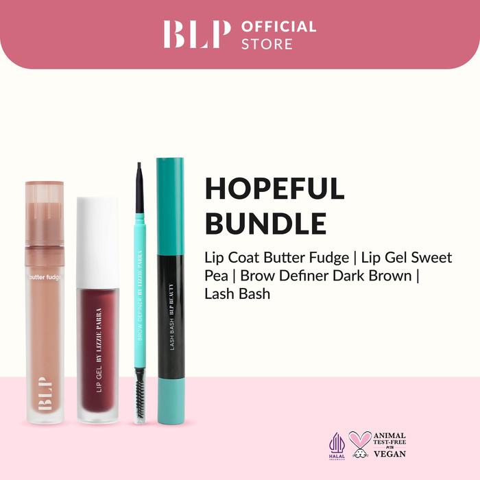 Gambar BLP - Hopeful Bundle - Lip Coat Butter Fudge x Lip Gel Sweet Pea x Brow Definer Dark Brown x Lash Bash dari blpbeauty undefined Tokopedia
