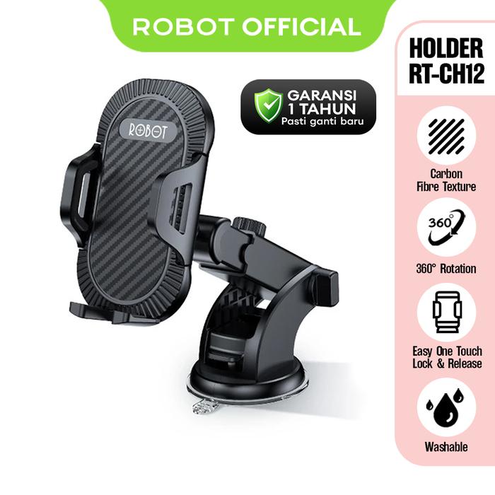 Gambar ROBOT RT-CH12 Suction Cup Automatic Lock 360 ° Universal Car Holder Black Original - Garansi Resmi 1 Tahun - Stand Holder HP Original - Bisa COD dari ROBOT Audio Indonesia undefined Tokopedia