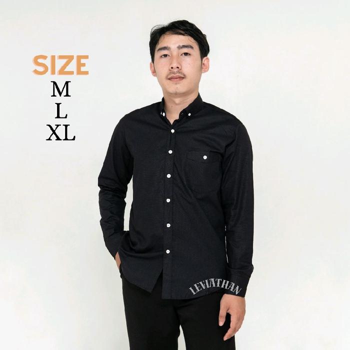 Gambar KEMEJA POLOS PRIA LENGAN PANJANG SLIMFIT Kancing Putih Bahan Katun Cigaret Premium Kain Nyaman Adem Lembut Tebal Casual Formal - Hitam, M dari LEVIATHAN.APPAREAL undefined Tokopedia