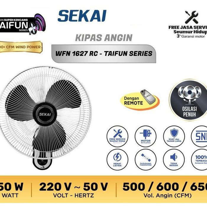 Gambar SEKAI Kipas Angin Dinding Tornado Wall Fan Tornado 16 Inch WFN-1627 Taifun / WFN-1627 RC / WFN-1628 R / WFN-1628 - WFN-1627 RC dari Toko Multi Elektronik undefined Tokopedia